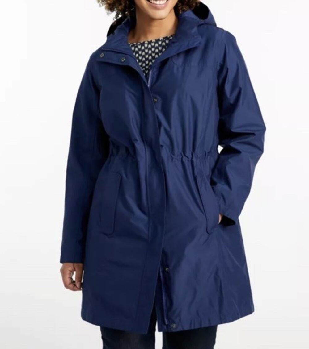 L.L. Bean H2OFF Raincoat Women XL Deep Navy PrimaLoft Lined Excellent Condition